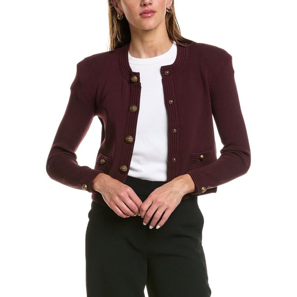 L’Agence Womens  Patsy Crop Crew Cardigan, Red
